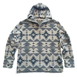 Faherty Blue White Southwest Aztec Pattern Terrycloth Hoodie Pullover Size XL